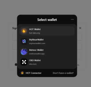 User choosing NEAR crypto wallet on Learn NEAR Club platform.